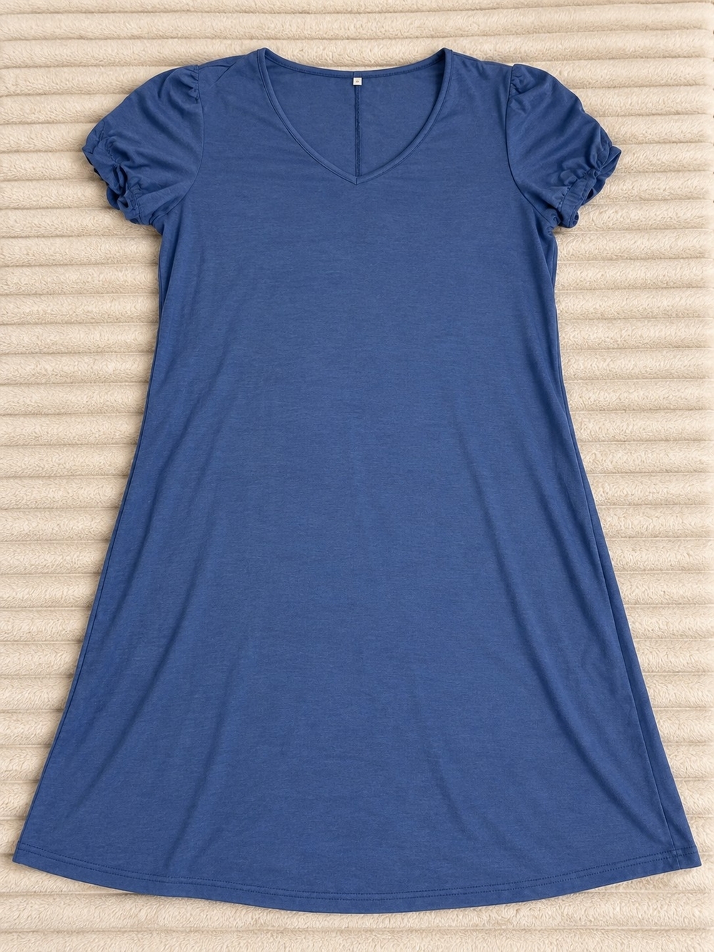 Women’s V-Neck Short Sleeve Swing Dress - Blue